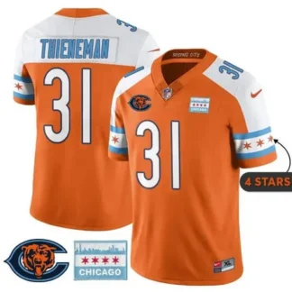 Men's Chicago Bears #31 Dillon Thieneman Orange Alternate City Edition With Chicago Flag Vapor F.U.S.E. Untouchable...