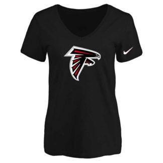 Women's Atlanta Falcons Black Logo V neck T-Shirt FengYun