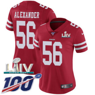 Nike 49ers #56 Kwon Alexander Red Super Bowl LIV 2020 Team Color Women's Stitched NFL 100th Season Vapor Limited Je...
