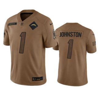 Men's Los Angeles Chargers #1 Quentin Johnston 2023 Brown Salute To Service Limited Football Stitched Jersey Dyin