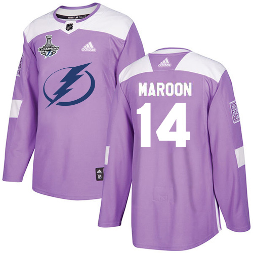 Adidas Tampa Bay Lightning #14 Pat Maroon Purple Authentic Fights Cancer Youth 2020 Stanley Cup Champions Stitched...