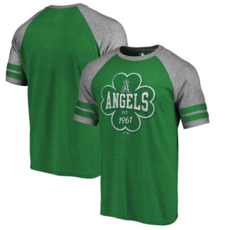 Los Angeles Angels Fanatics Branded 2018 St. Patrick's Day Emerald Isle Refresh Raglan 2 Stripe Tri Blend T-Shirt K...
