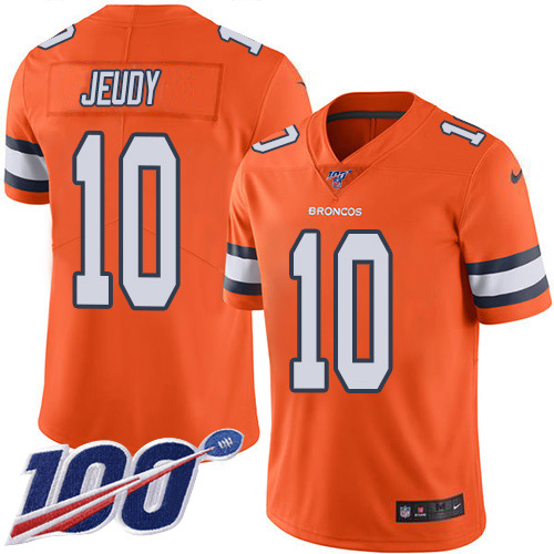 Nike Denver Broncos #10 Jerry Jeudy Orange Men’s Stitched NFL Limited Rush 100th Season Jersey