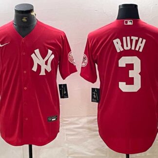 Men's New York Yankees #3 Babe Ruth Red Fashion Cool Base Jersey