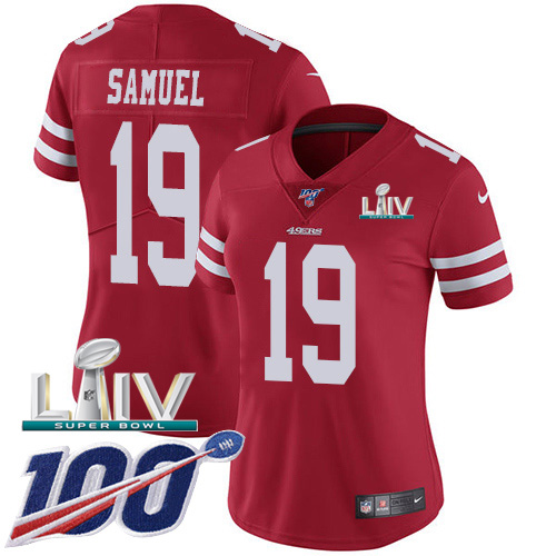 Nike San Francisco 49ers #19 Deebo Samuel Red Super Bowl LIV 2020 Team Color Women’s Stitched NFL 100th Season Vapo...