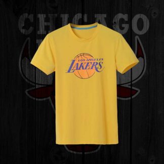 Men's Lakers Fresh Logo Yellow Short Sleeve T-Shirt FengYun