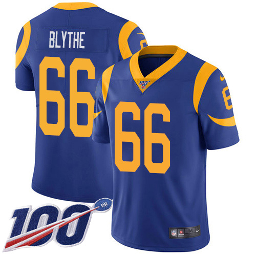 Nike Los Angeles Rams #66 Austin Blythe Royal Blue Alternate Youth Stitched NFL 100th Season Vapor Untouchable Limi...