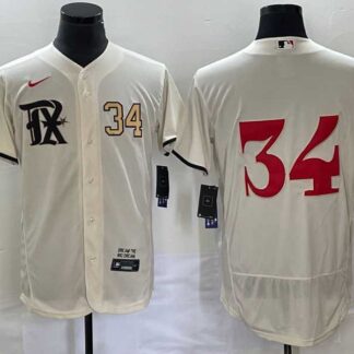 Men's Texas Rangers #34 Nolan Ryan Number Cream 2023 City Connect Flex Base Stitched Jersey