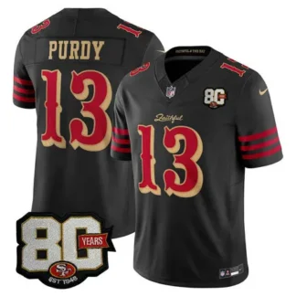 Men's San Francisco 49ers #13 Brock Purdy Black 80 Anniversary Rivalries Collection Vapor F.U.S.E. Limited Jersey