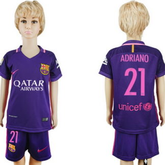 2016-17 Barcelona #21 ADRIANO Away Soccer Youth Purple Shirt Kit
