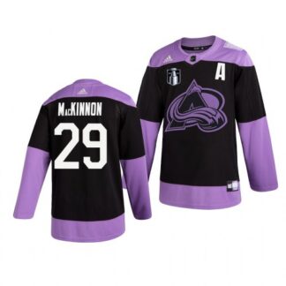 Colorado Colorado Avalanche #29 Nathan MacKinnon Adidas 2022 Stanley Cup Final Patch Men’s Hockey Fights Cancer Pra...