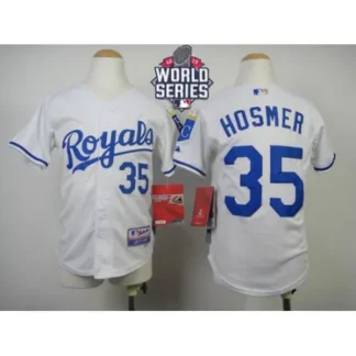 Breathable Royals #35 Eric Hosmer White Cool Base W/2015 World Series Patch Stitched Youth MLB Jersey for game day