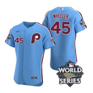 Phillies 45 Zack Wheeler Blue Nike 2022 World Series Flexbase Jersey