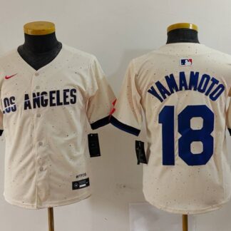 Youth Los Angeles Dodgers #18 Yoshinobu Yamamoto Cream 2024 City Connect Limited Stitched Jersey