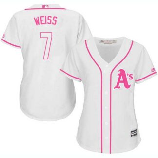Women Oakland Athletics #7 Walt Weiss White Pink New Cool Base Jersey JiaSu
