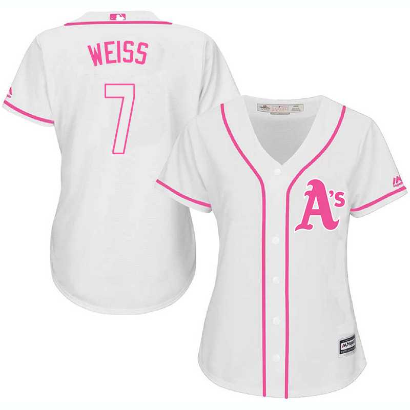 Women Oakland Athletics #7 Walt Weiss White Pink New Cool Base Jersey JiaSu