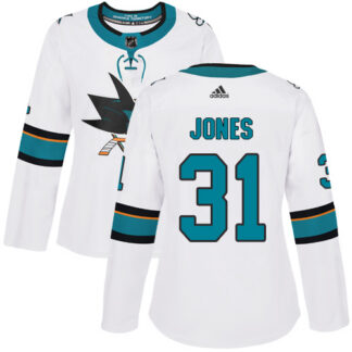 Adidas San Jose Sharks #31 Martin Jones White Road Authentic Women’s Stitched NHL Jersey
