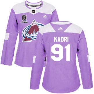 Adidas Colorado Avalanche #91 Nazem Kadri Purple Women’s 2022 Stanley Cup Champions Authentic Fights Cancer Stitche...