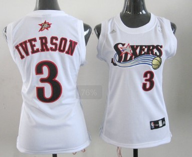 Women's Philadelphia 76ers #3 Allen Iverson Revolution 30 Swingman White Jerseys