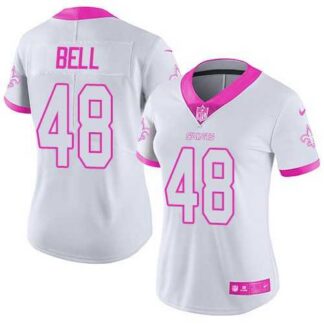 Women Nike Saints 48 Vonn Bell White Pink Fashion Rush Limited Jersey Dzhi