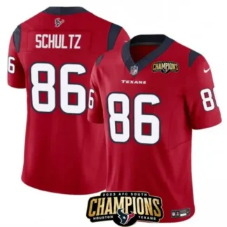 Men's Houston Texans #86 Dalton Schultz Red 2023 F.U.S.E. AFC South Champions Patch Vapor Untouchable Limited Stitc...