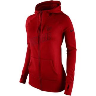 WOMEN HOUSTON TEXANS NIKE RED STADIUM GAME DAY KO FULL ZIP PERFORMANCE HOODIE - LanTian