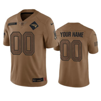 Men's New England Patriots Active Player Custom 2023 Brown Salute To Setvice Limited Football Stitched Jersey
