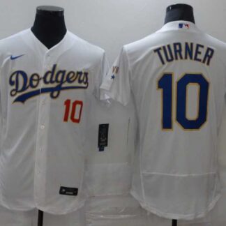 Dodgers 10 Justin Turner White Nike 2021 Gold Program Flexbase Jersey