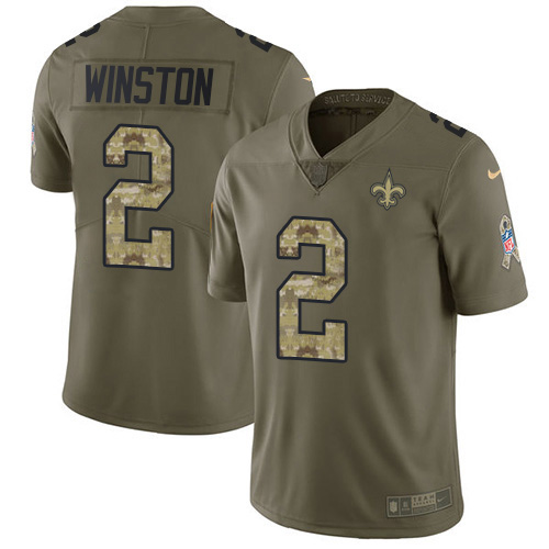Nike New Orleans Saints #2 Jameis Winston Olive/Camo Men’s Stitched NFL Limited 2017 Salute To Service Jersey