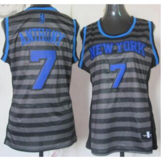 Cheap Women New York Knicks 7 Carmelo Anthony Grey With Black Strip Revolution 30 Swingman NBA Jerseys