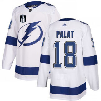 Adidas Tampa Bay Lightning #18 Ondrej Palat White 2022 Stanley Cup Final Patch Youth Road Authentic NHL Stanley Cup...