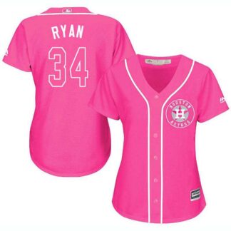 Glued Women's Houston Astros #34 Nolan Ryan Pink New Cool Base Jersey WEM