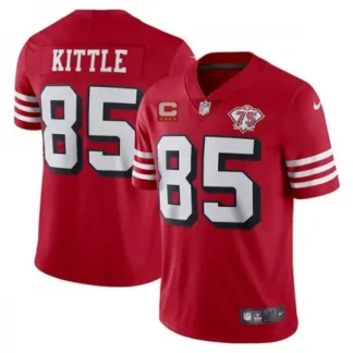 Men's San Francisco 49ers #85 George Kittle 2021 Red With C Patch 75th Anniversary Vapor Untouchable Limited Stitch...