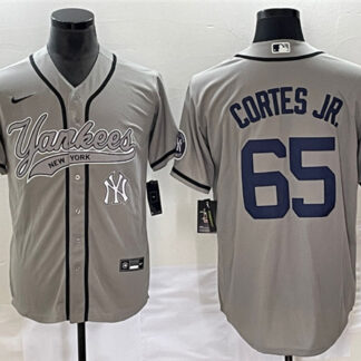 Men's New York Yankees #65 Nestor Cortes Jr. Gray With Patch Cool Base Stitched Baseball Jersey