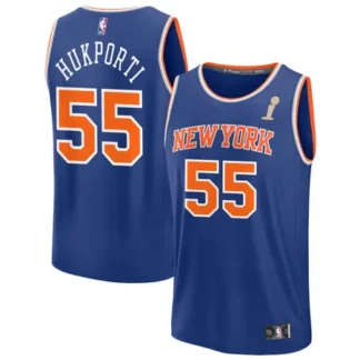 Men's New York Knicks #55 Ariel Hukporti Blue 2026 NBA Finals Champions Fast Break Icon Edition Jersey