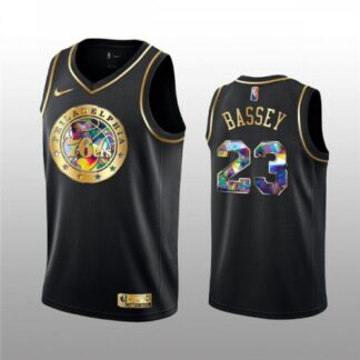 Men's Philadelphia 76ers #23 Charles Bassey 2021/22 Black Golden Edition 75th Anniversary Diamond Logo Stitched Bas...