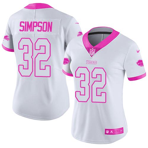 Nike Buffalo Bills #32 O. J. Simpson White/Pink Women’s Stitched NFL Limited Rush Fashion Jersey