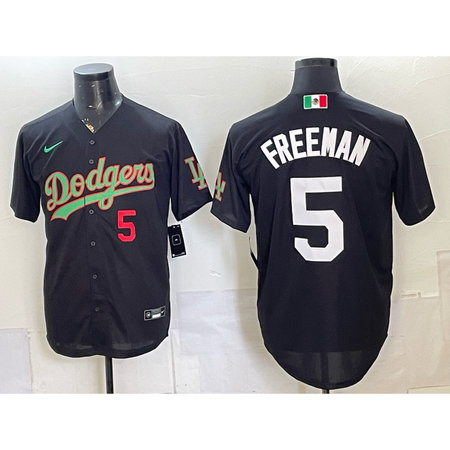 Men's Los Angeles Dodgers #5 Freddie Freeman Black Mexico Jersey RUSA