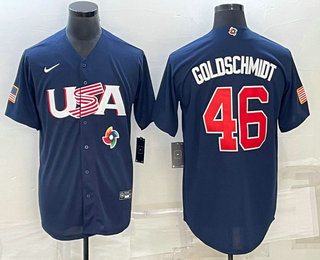 Breathable Men’s USA Baseball #46 Paul Goldschmidt 2023 Navy World Baseball Classic Stitched Jerseys for game day