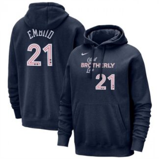 Men's Philadelphia 76ers #21 Joel Embiid Navy 2023/24 City Edition Name & Number Pullover Hoodie