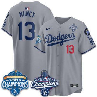 Youth Los Angeles Dodgers #13 Max Muncy Gray 2025 World Series Champions Jersey