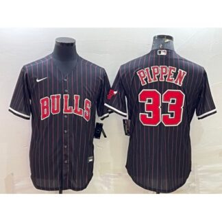 Men's Chicago Bulls #33 Scottie Pippen Black Cool Base Stitched Baseball Jersey 8YC9