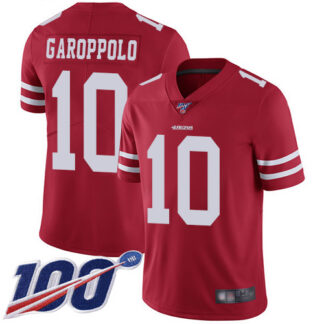 Breathable Nike San Francisco 49ers #10 Jimmy Garoppolo Red Team Color Youth Stitched NFL 100th Season Vapor Limited Jersey for game day