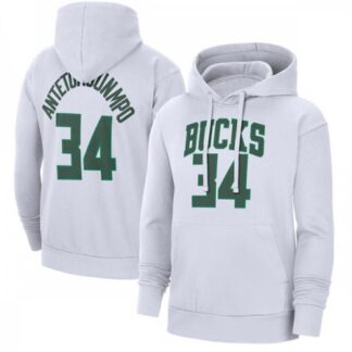 Men's Milwaukee Bucks #34 Giannis Antetokounmpo White Pullover Hoodie E56H