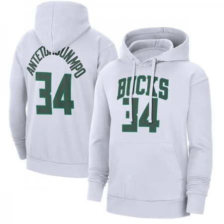 Men's Milwaukee Bucks #34 Giannis Antetokounmpo White Pullover Hoodie E56H