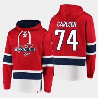 Breathable Men's Washington Capitals #74 John Carlson Red All Stitched Sweatshirt Hoodie for game day