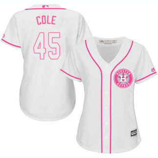 Houston Astros #45 Gerrit Cole White/Pink Fashion Women’s Stitched MLB Jersey