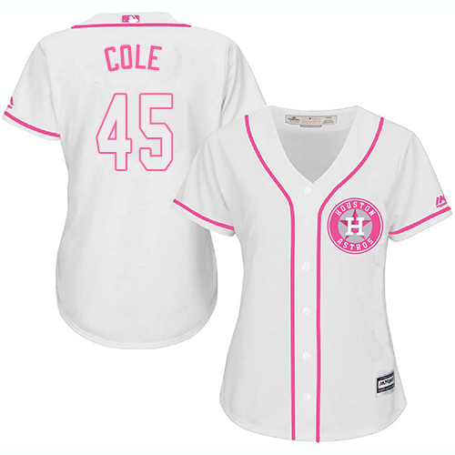 Houston Astros #45 Gerrit Cole White/Pink Fashion Women’s Stitched MLB Jersey