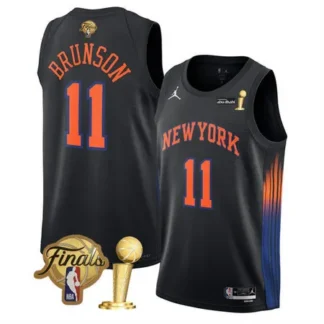 Youth New York Knicks #11 Jalen Brunson Black 2026 Finals Patch And Finals Champions Patch Statement Edition Stitch...