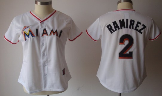 Miami Marlins #2 Hanley Ramirez White With Black Womens Jersey